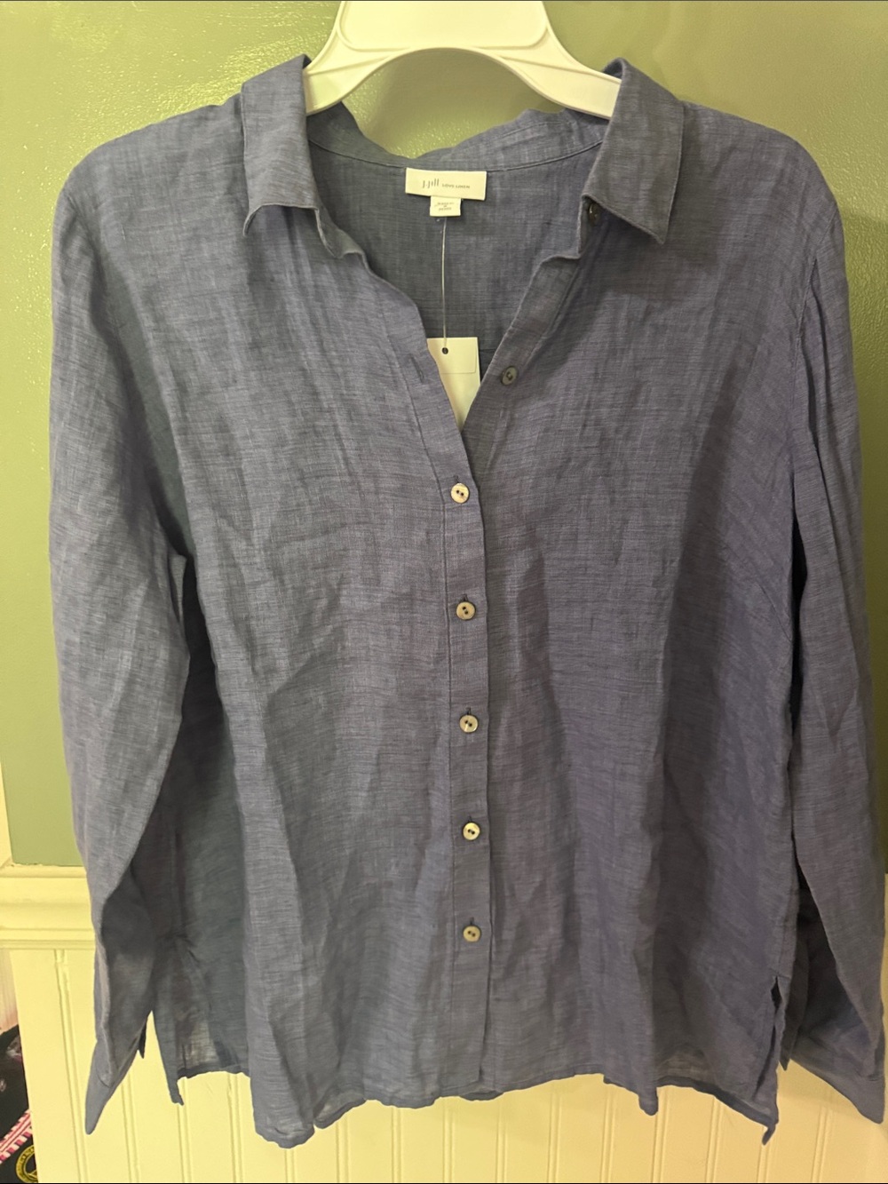 J Jill Women's Casual Button-Down Shirt in Slate Blue 100% Linen. NWT!by J. Jill